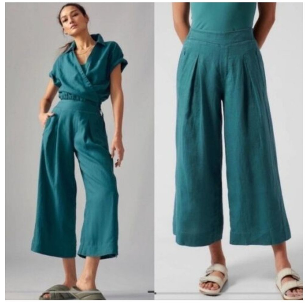 Athleta Playa Linen wide leg cropped pants